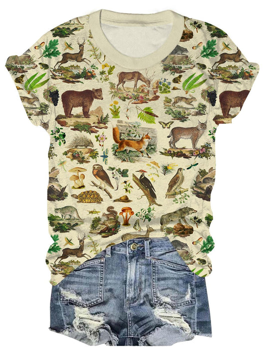 Wild Animals Print Crew Neck T-shirt