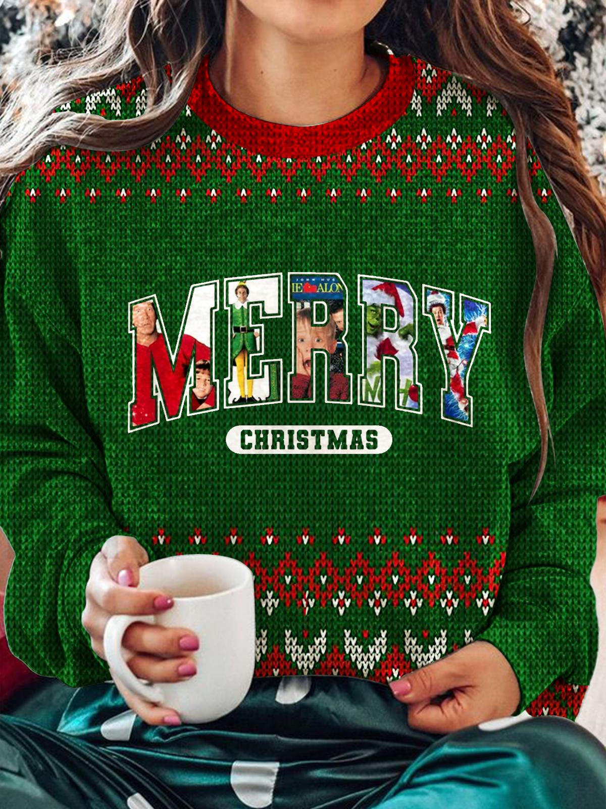 Women's Christmas Retro Fun Movie Crew Neck Sweater