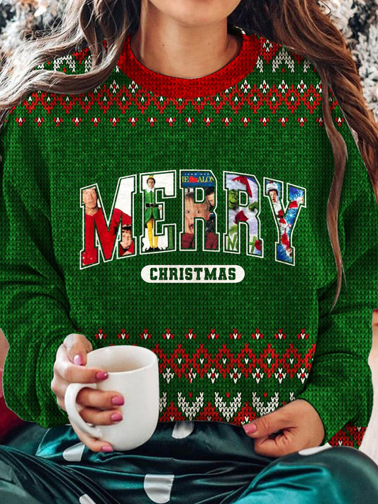 Women's Christmas Retro Fun Movie Crew Neck Sweater