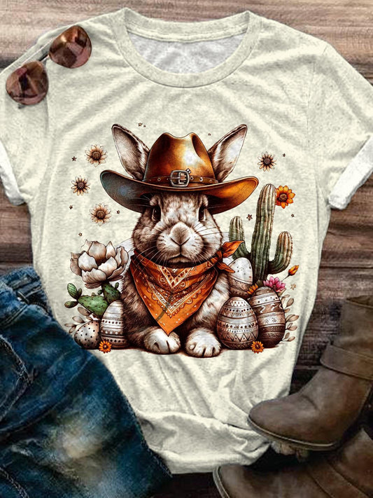 Howdy Easter Western Bunny Crew Neck T-shirt