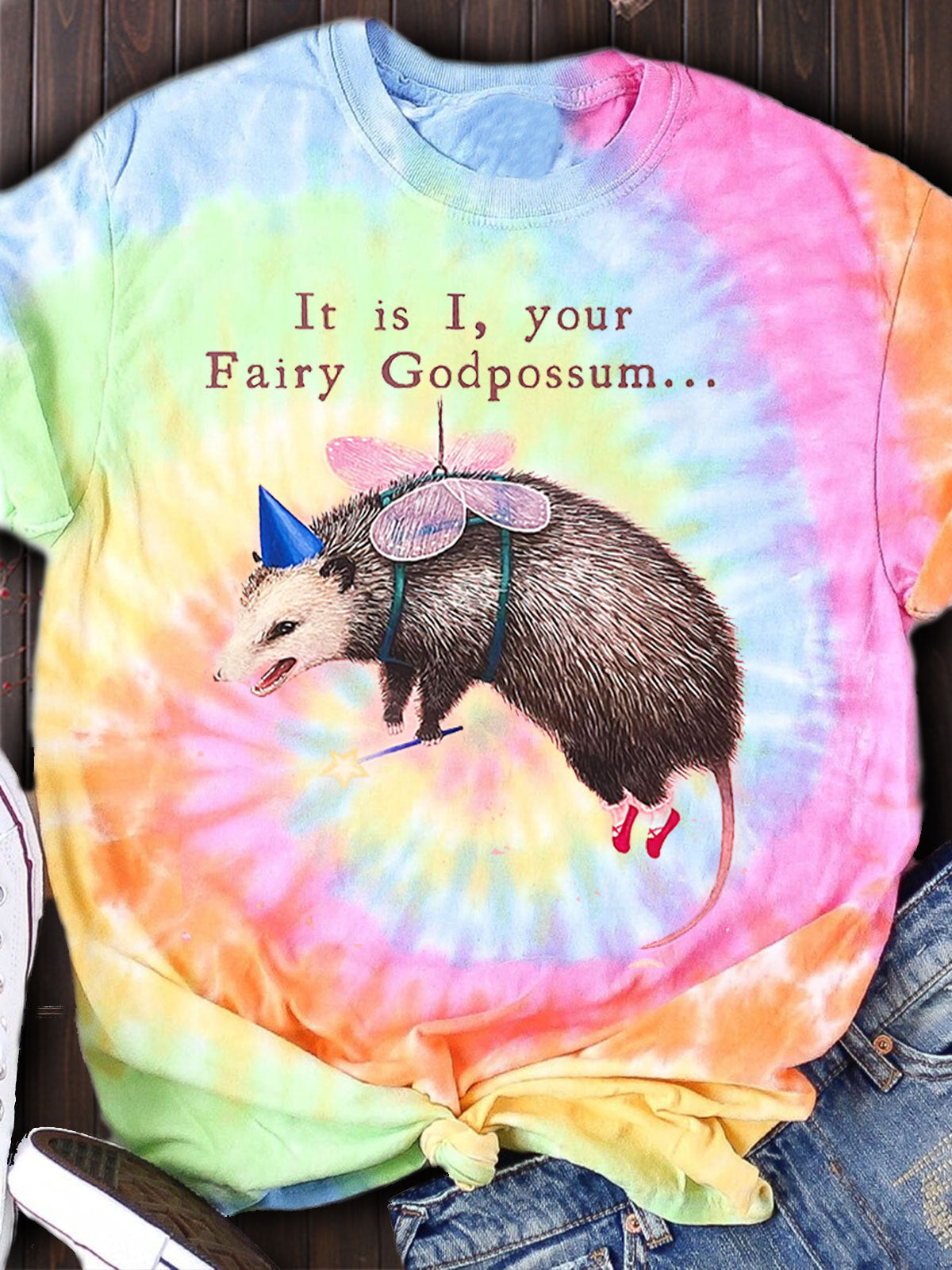 Women's Possum Print Tie Dye T-Shirt