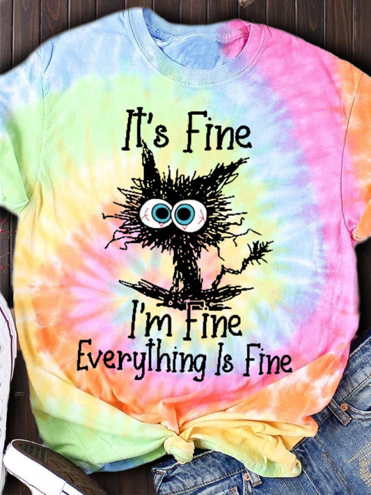 It's Fine I'm Fine Everything is Fine Print Crew Neck T-shirt