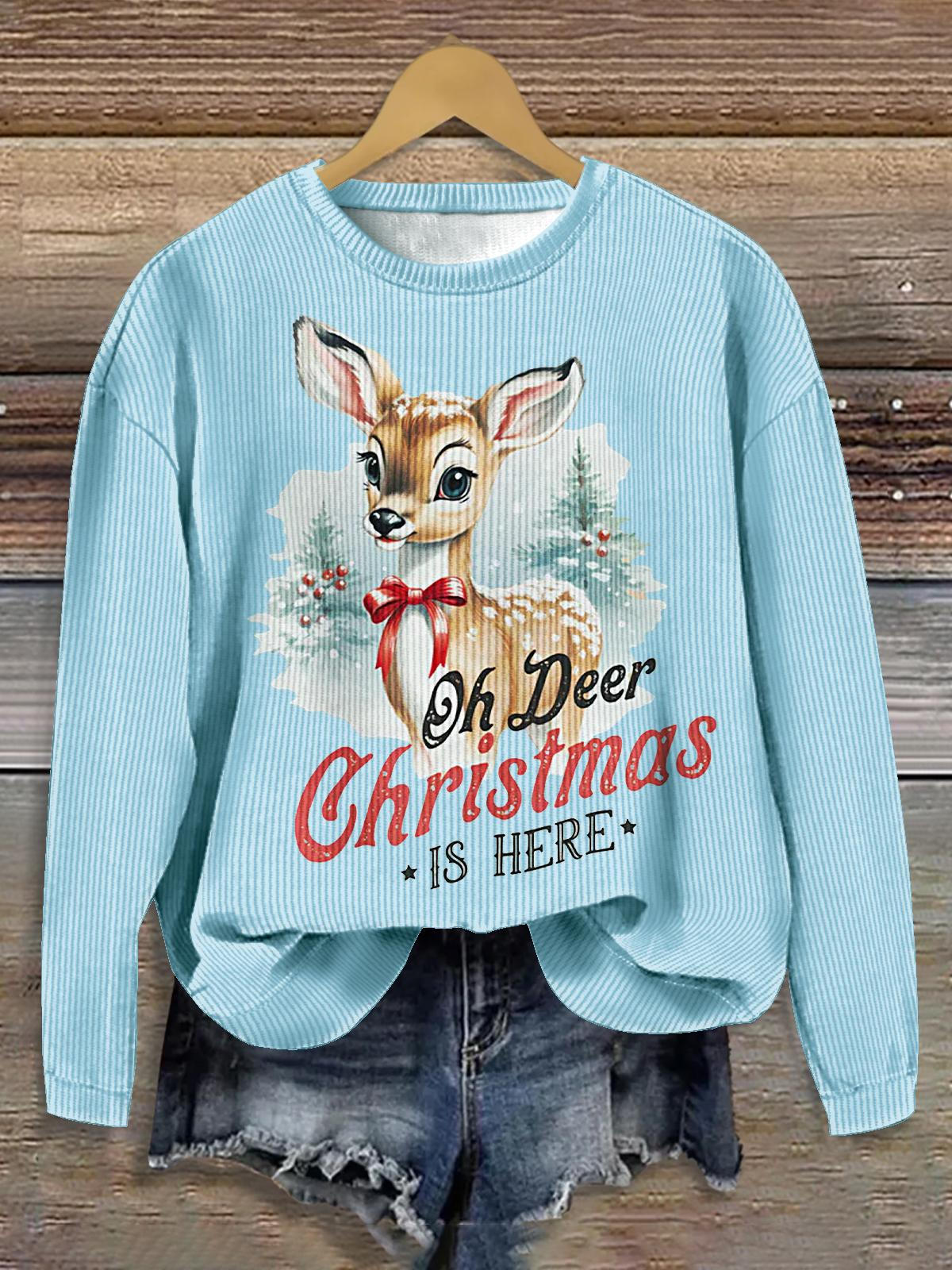 Women's Retro Cute Christmas Reindeer Crew Neck Sweater