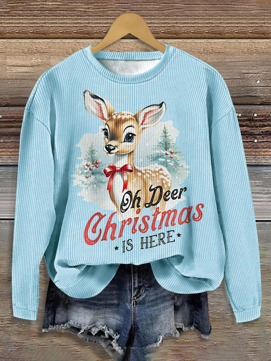 Women's Retro Cute Christmas Reindeer Crew Neck Sweater