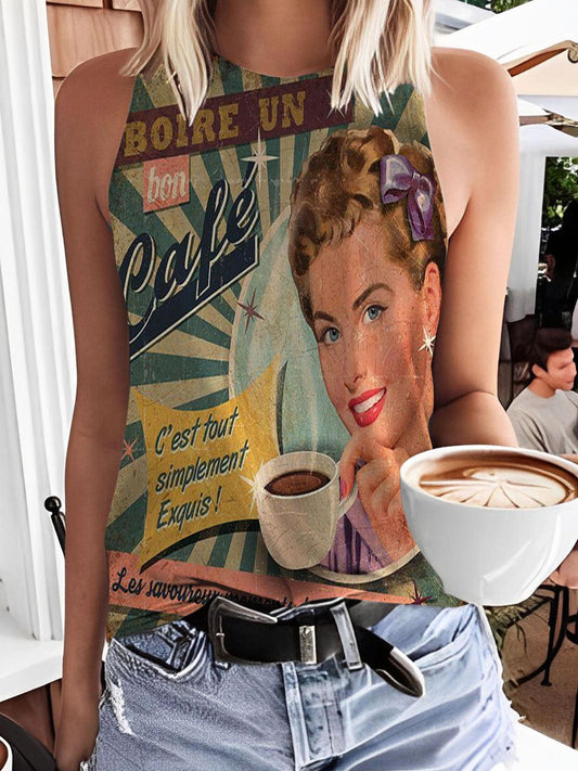 Retro Poster Coffee Print Tank Top