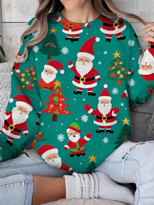 Women's Christmas Cute Santa Claus Print Long Sleeve Top