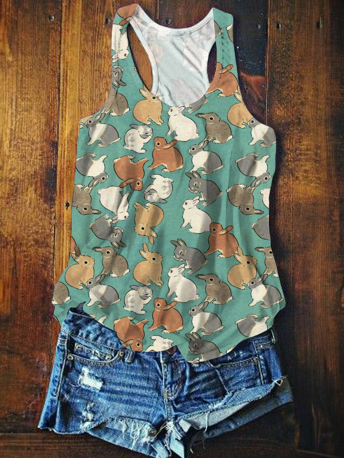 Easter Day Happy Rabbit Cute Floral Print Vest