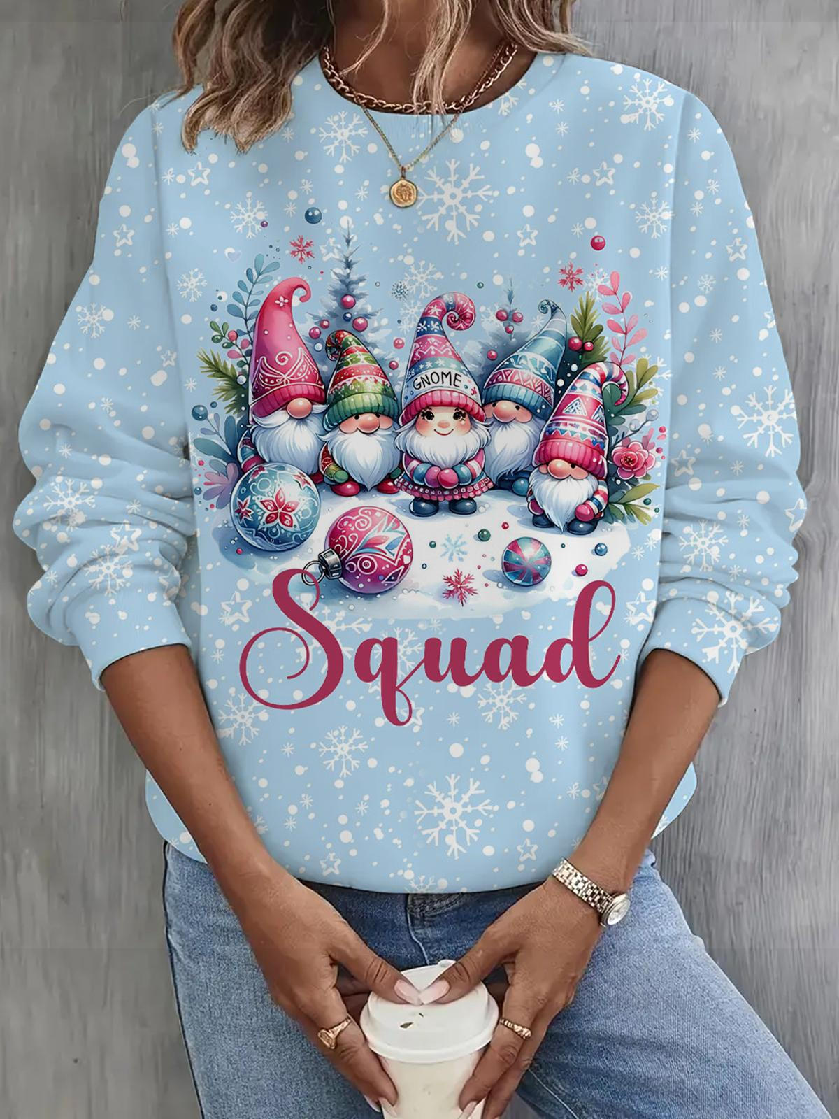 Christmas Cute Gnome Long Sleeve Casual Top