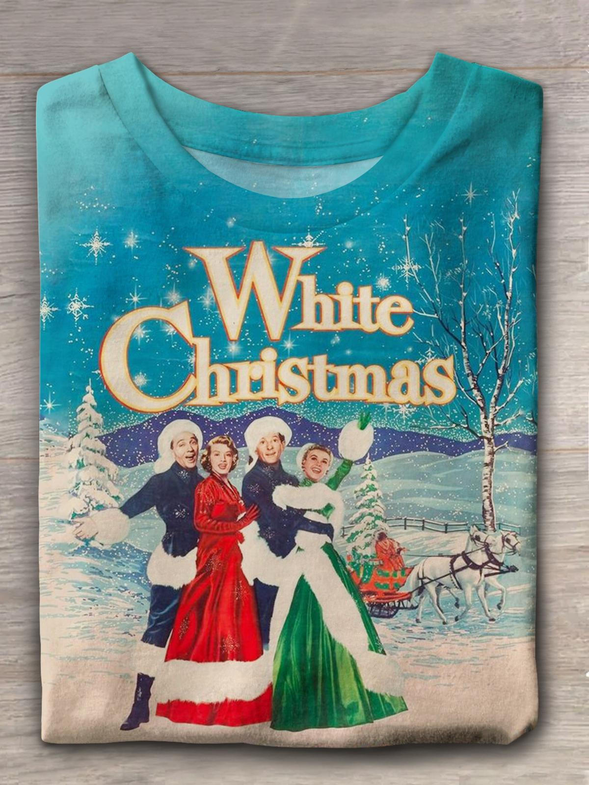 Vintage White Christmas Movie Crew Neck T-shirt