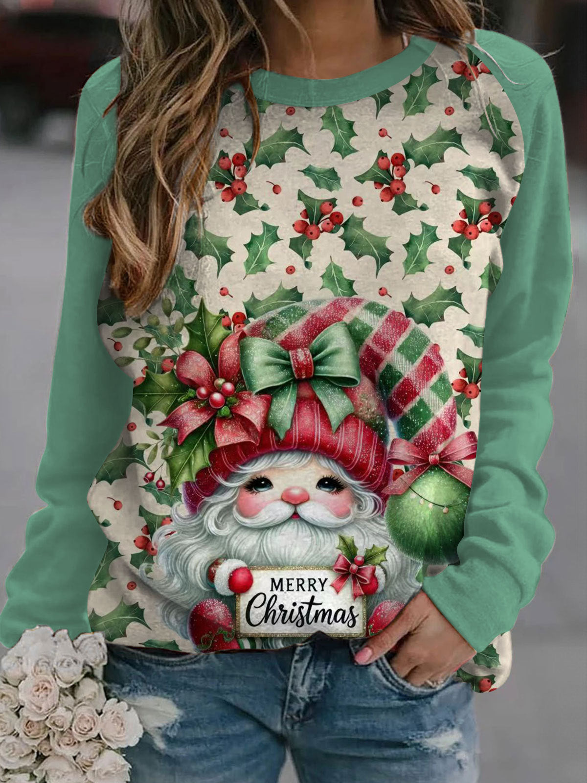 Merry Christmas Gnome Raglan Casual Top