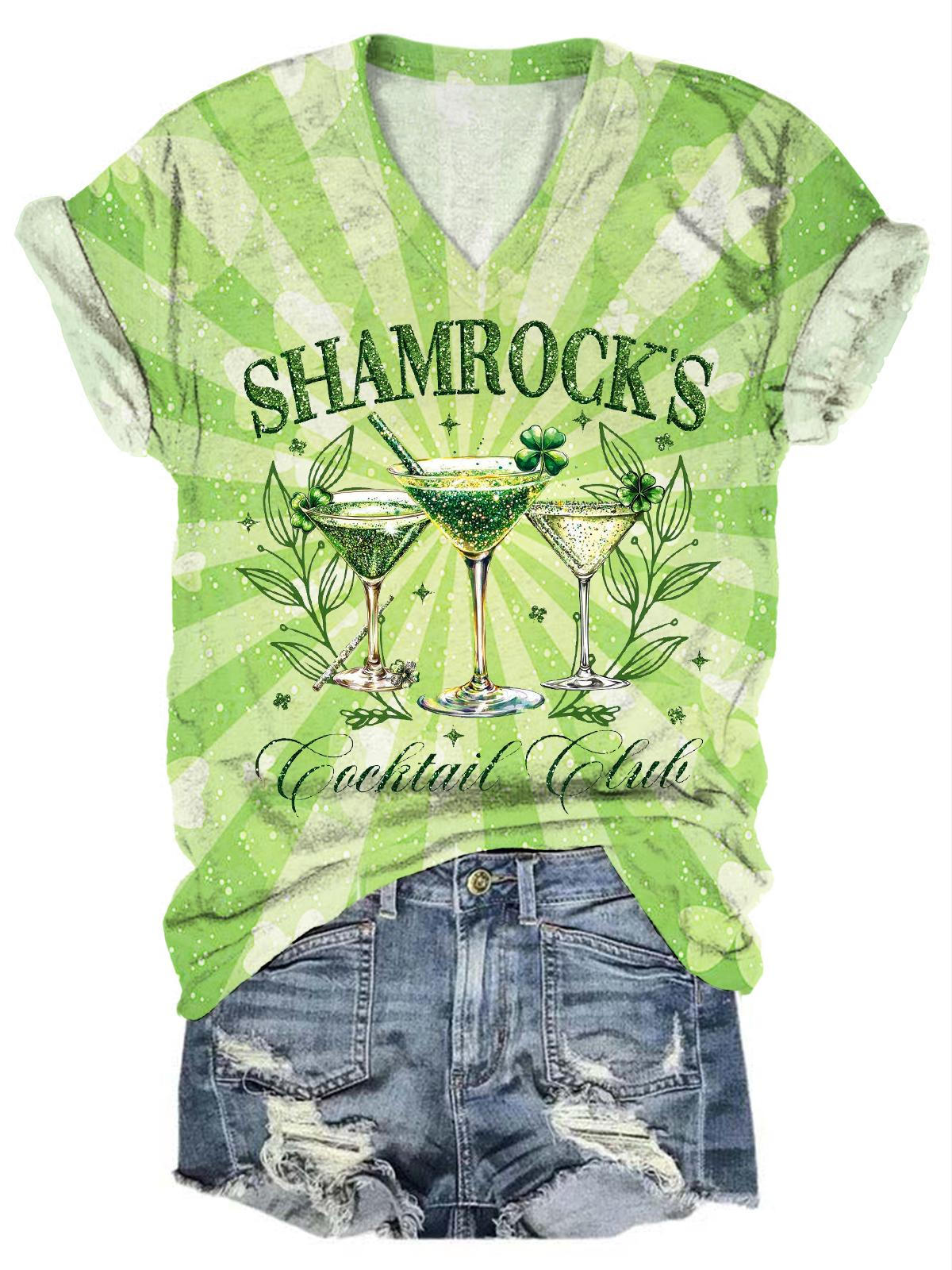 St. Patrick Day Shamrock's Wine Fun Print T-Shirt