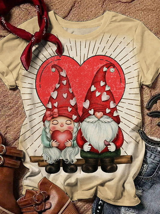 Retro Gnome Print Crew Neck T-shirt