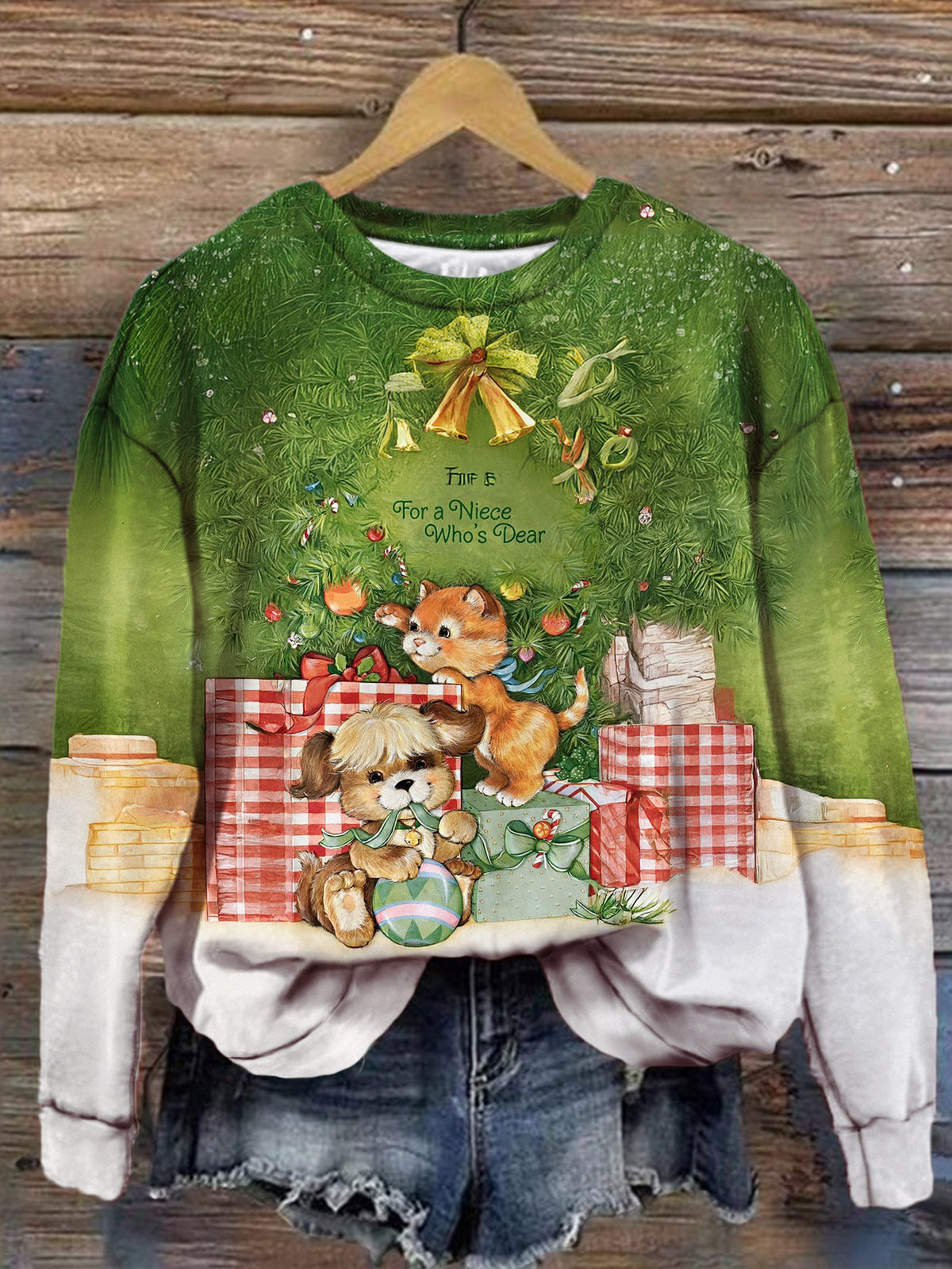 For A Niece Who's Dear Christmas Print Long Sleeve Top