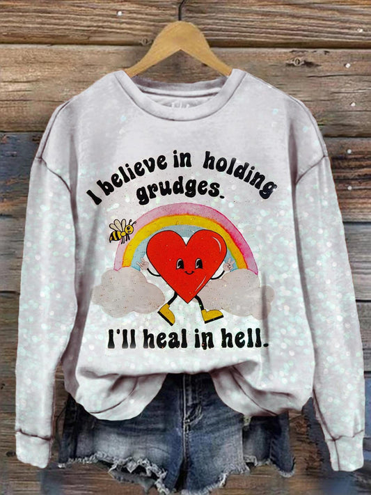 I Believe In Holding Grudges Rainbow Print Long Sleeve Top