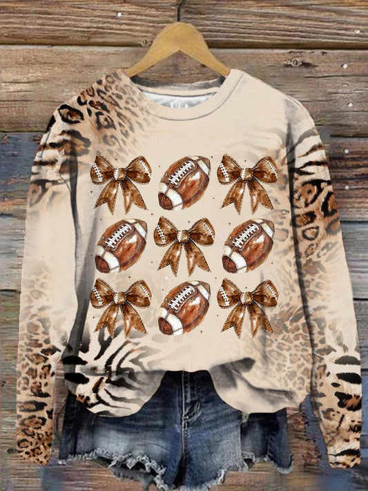 Women's Football Sexy Leopard Print Round Neck Long Sleeve Top