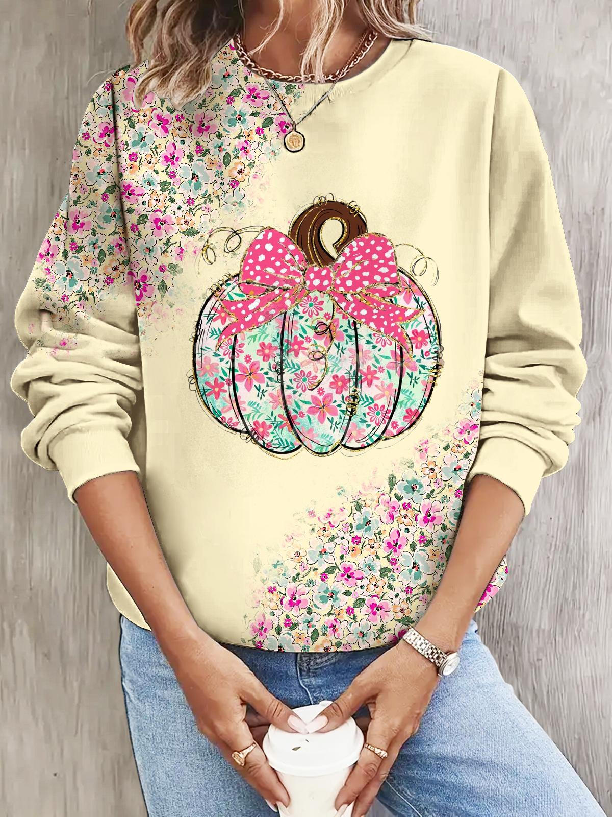 Women's Floral Pumpkin Christmas Long Sleeve Casual Top