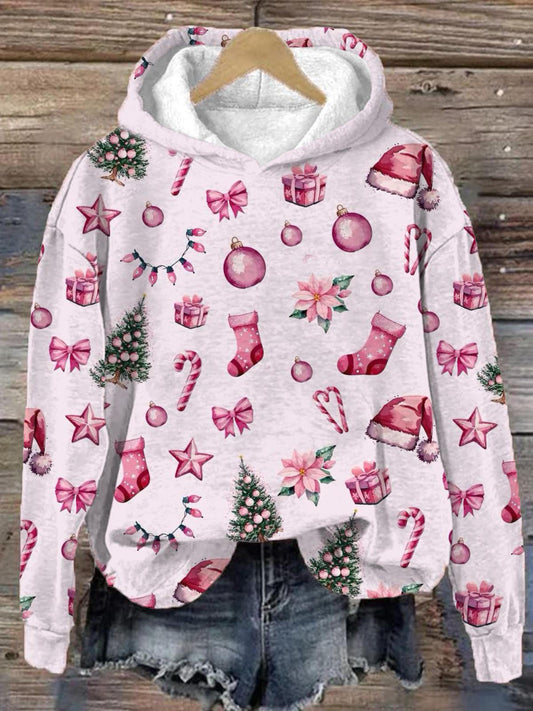 Christmas Fashion Pink Gift Long Sleeve Printed Hoodie