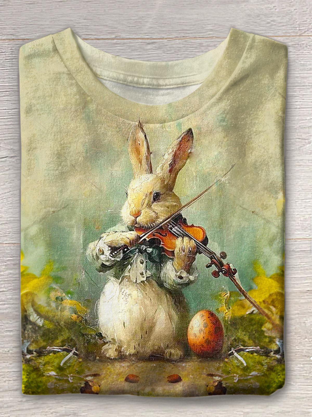 Easter Cute Bunny Print Crew Neck T-shirt