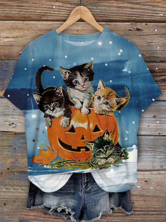 Vintage 90s Cat Halloween Crew Neck T-shirt