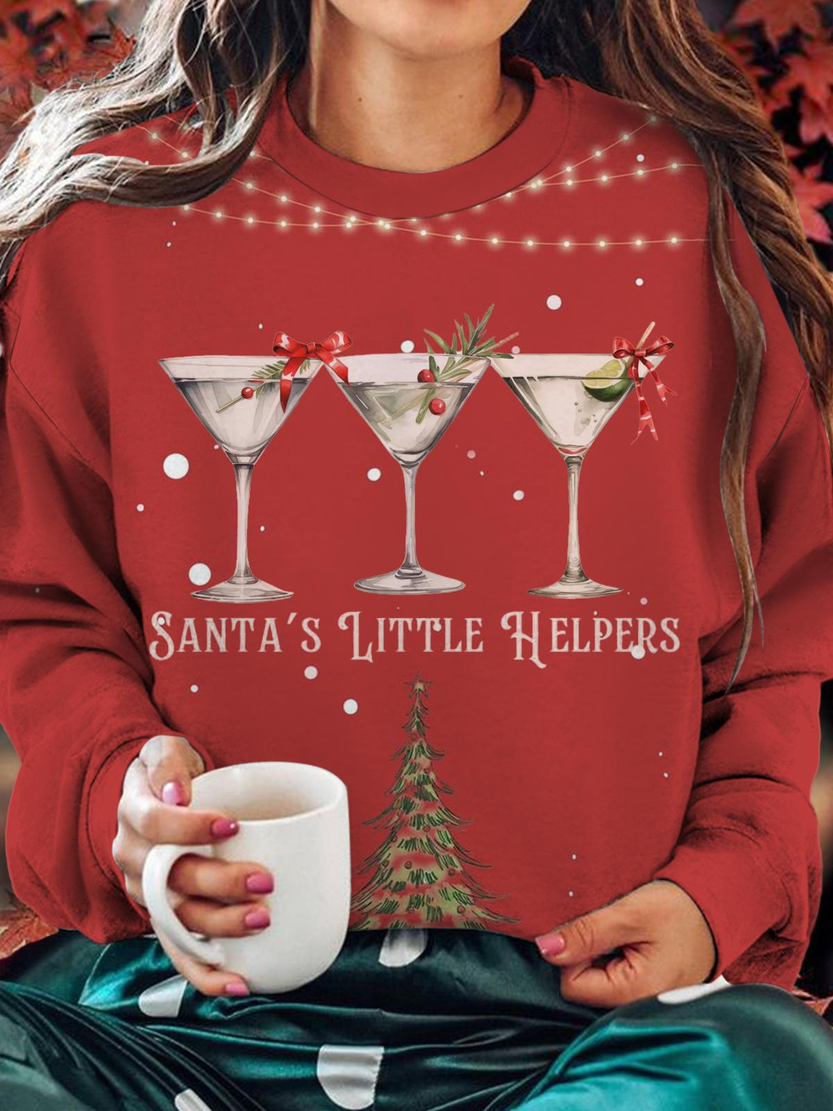 Santa's Little Helper Printed Long Sleeve Casual Top