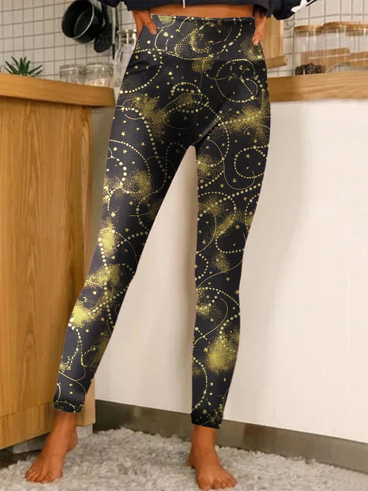 Women's Christmas Gold Snowflake Print Leggings