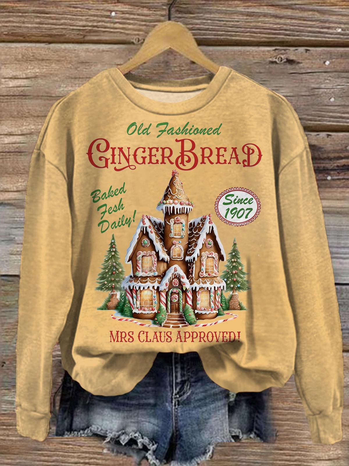 Women's Gingerbread Bakery Christmas Round Neck Long Sleeve Top