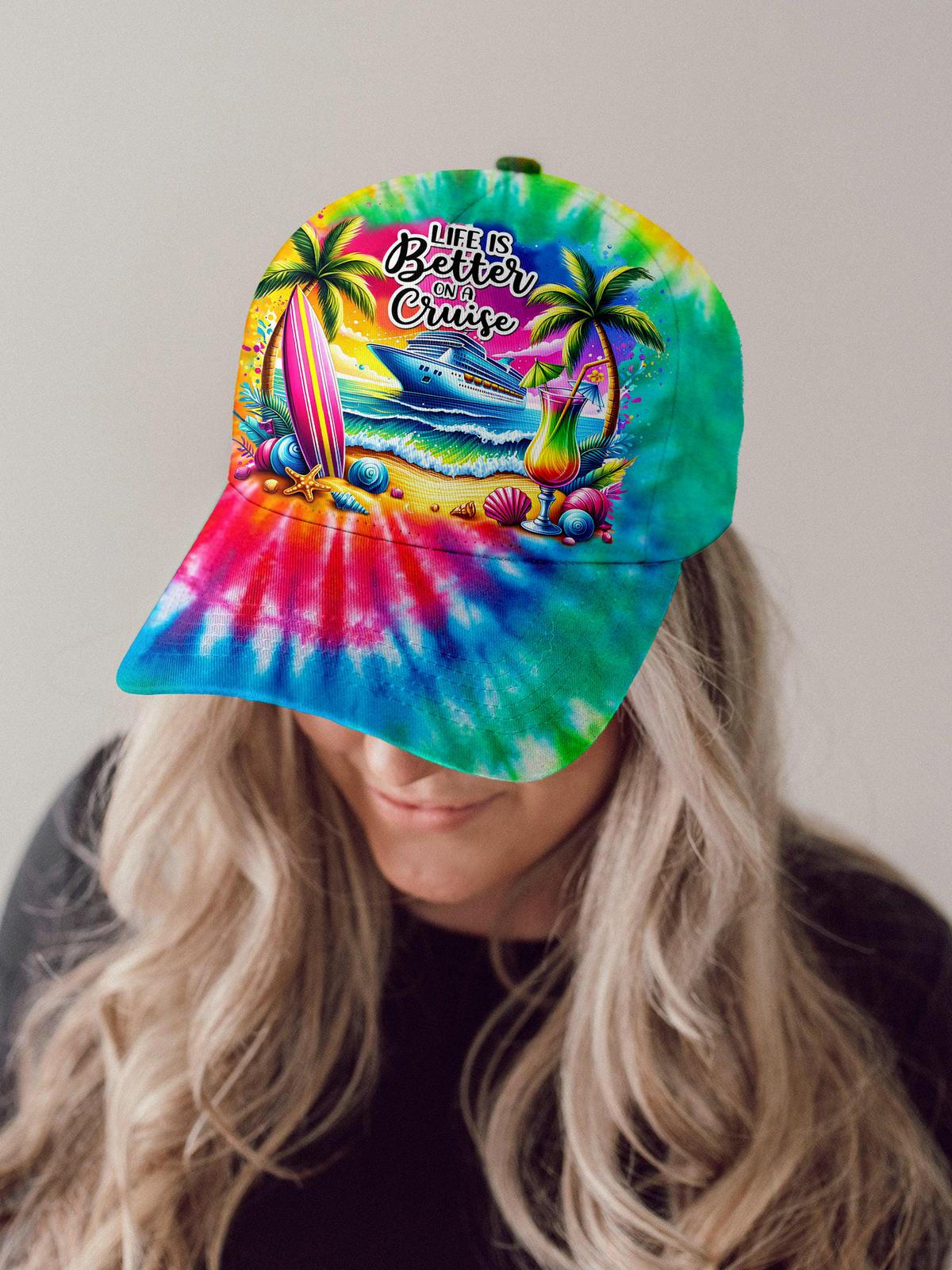 Life Is Better on A Cruise Color Tie Dye Print Baseball Cap