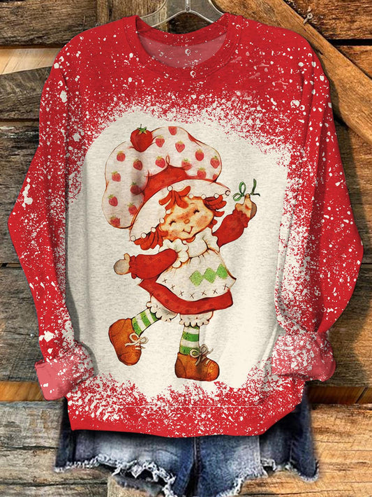 Strawberry Shortcake Print Round Neck Long Sleeve Top