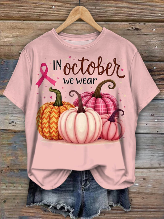 Breast Cancer Halloween Pumpkin Crew Neck T-shirt