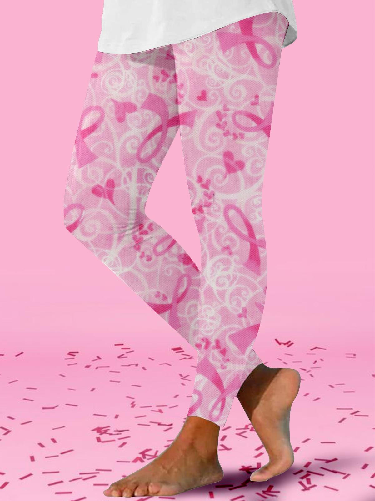 Pink Ribbons Print Casual Leggings