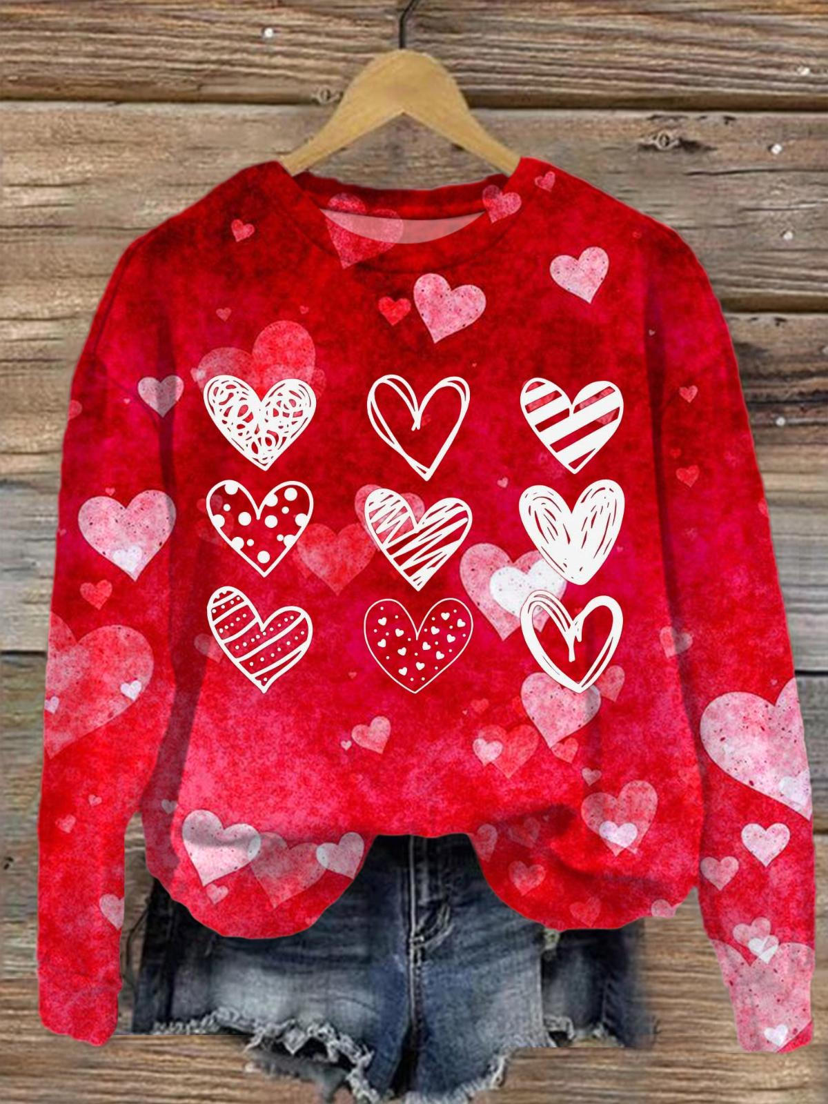 Valentines Hearts Printed Long Sleeve Casual Top