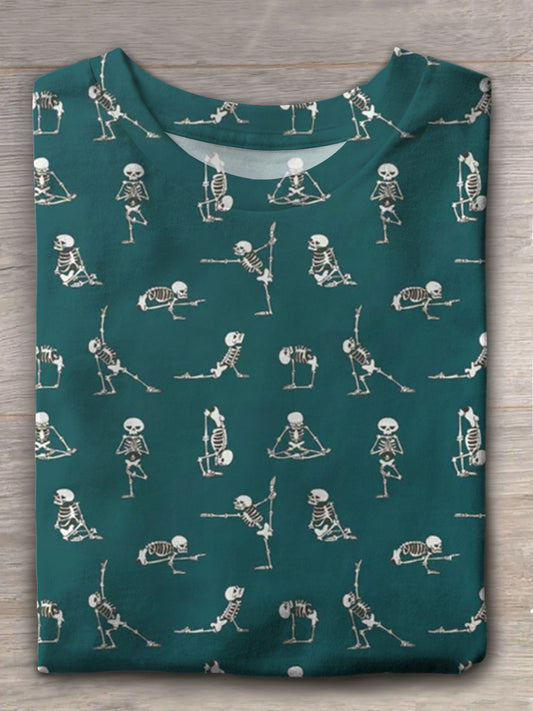 Yoga Skull Funny Vintage Crew Neck T-shirt