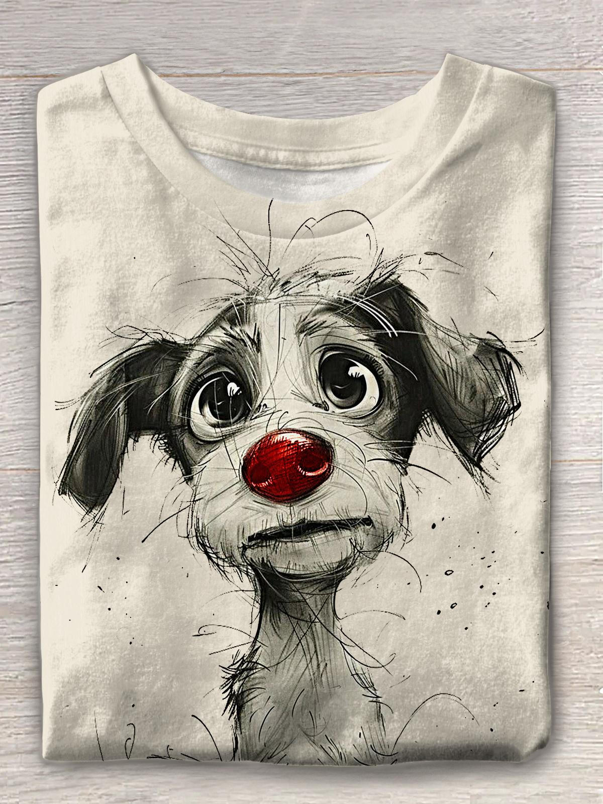 Clown Puppy Print Crew Neck T-shirt