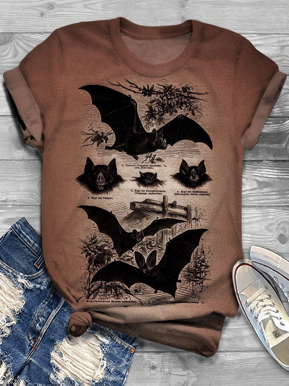 Women's Bat Dark Vintage Print Casual T-shirt