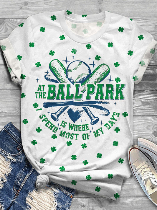 The Baseball Park Is Where I Spend Most Of My Time Crew Neck T-shirt