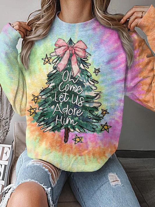 Women's Christmas Tree Tie Dye Print Casual Long Sleeve Top