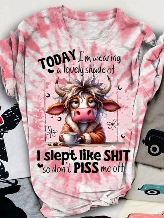 Funny Cow Print Crew Neck T-shirt