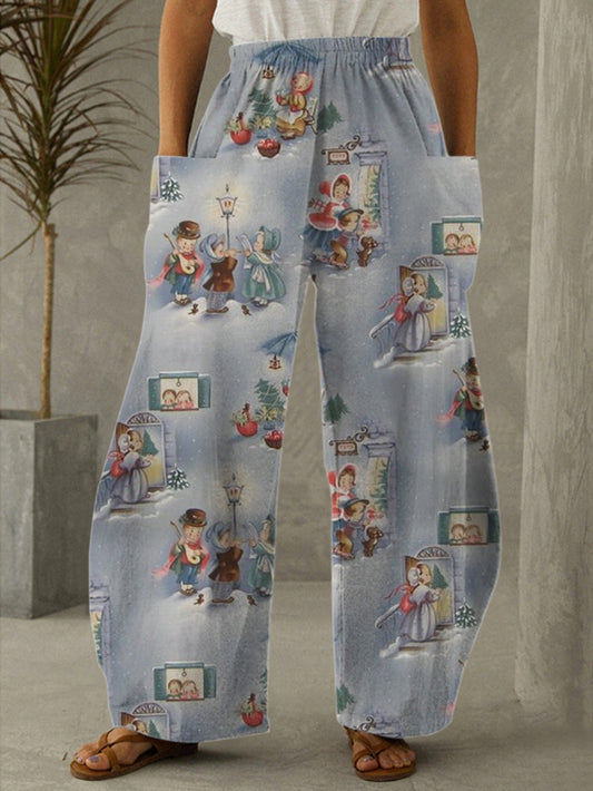 Christmas Retro Little Girl Print Casual Pants