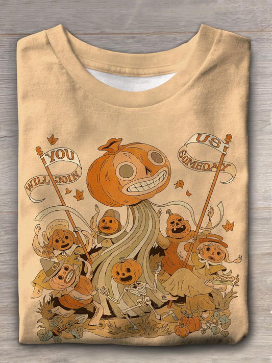 Women's Summer Pumpkin Autumn Harvest Print Crew Neck Short Sleeve T-Shirt