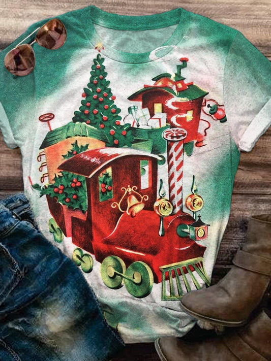 Christmas Train Crew Neck T-shirt