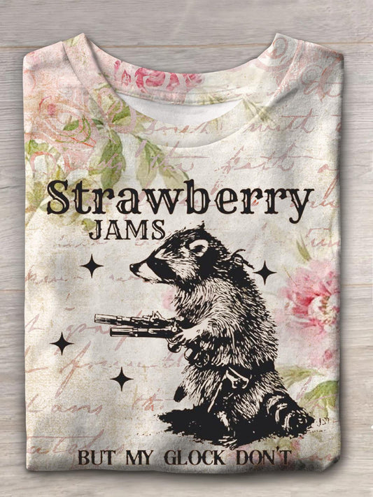 Strawberry Jams But My Glook Don't Raccoon Vintage Print T-shirt