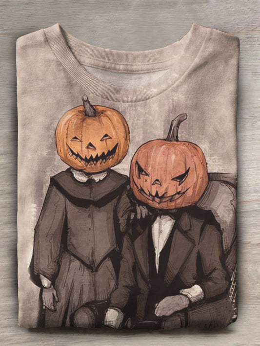 Funny Pumpkin Print Short Sleeve Top