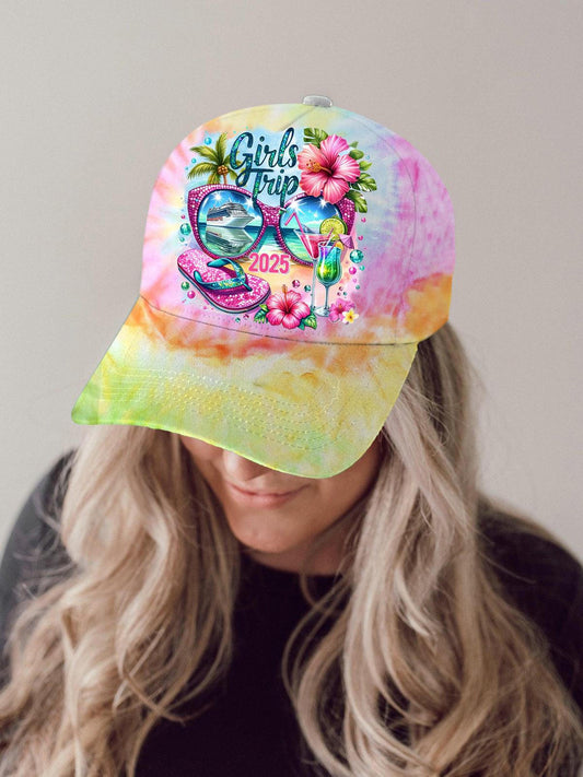 Girls Trip 2025 Tropical Cruise Trip Print Baseball Cap