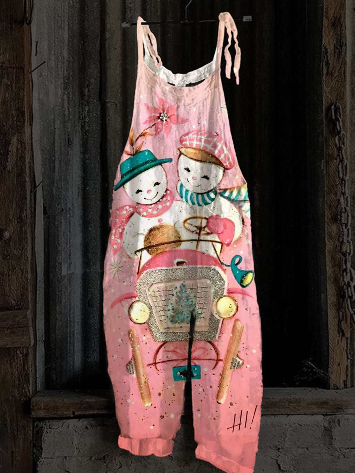 Vintage Christmas Retro 1950s Snowman Print jumpsuits