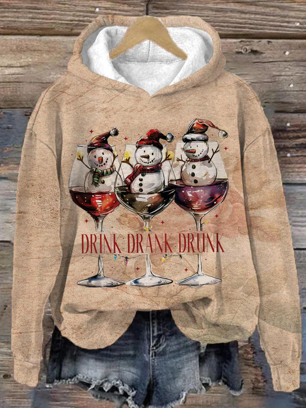 Fun Holiday Drink Drank Drunk Long Sleeve Printed Hoodie