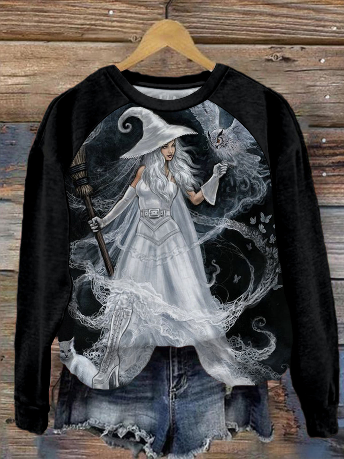 Women's Halloween Witch Elf Print Long Sleeve Top