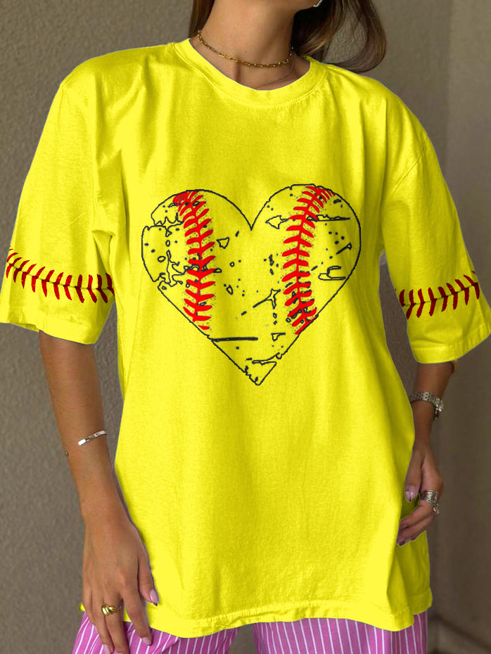 Love Softball Print Crew Neck T-shirt