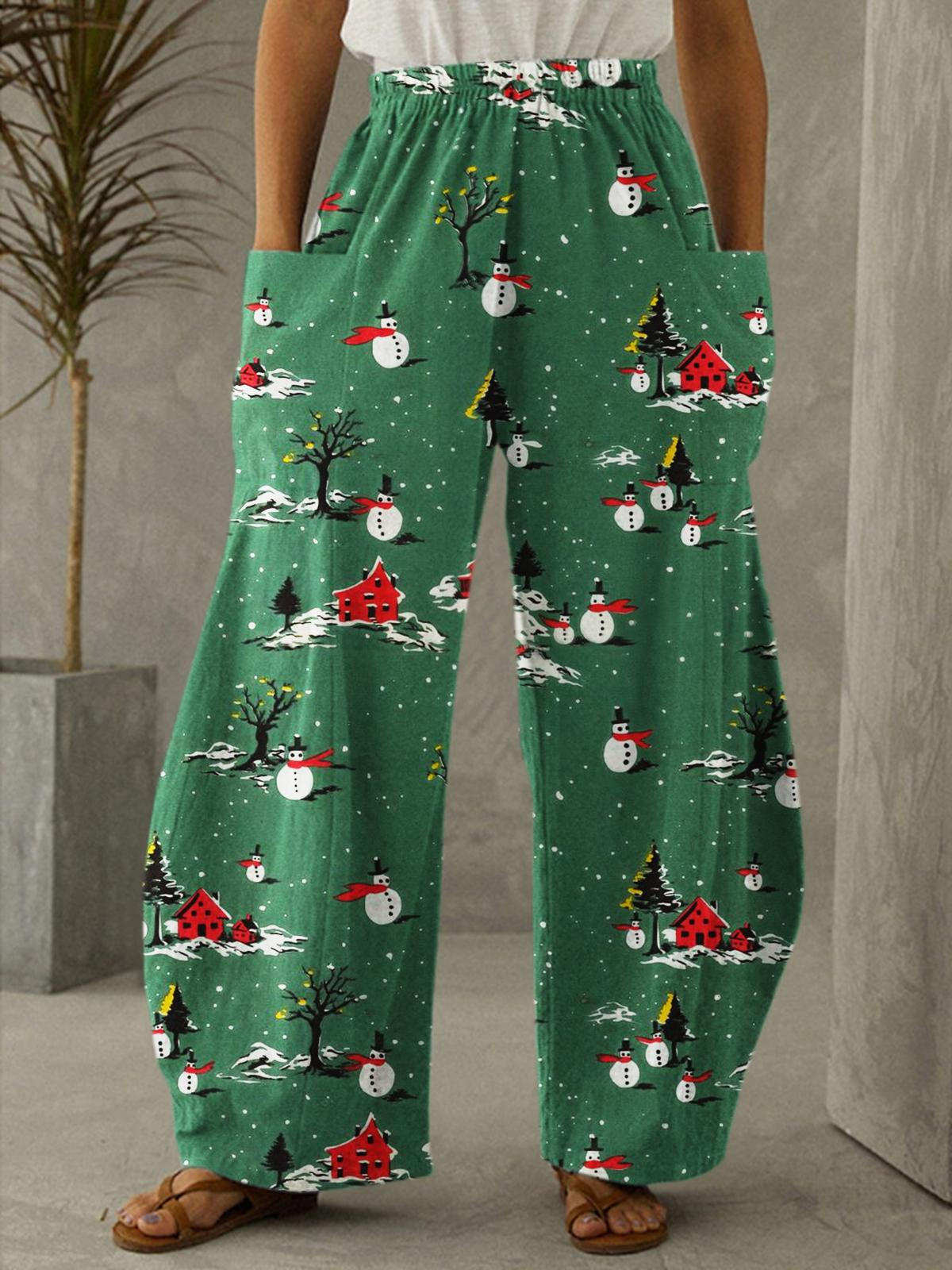 Women's Christmas Snowman Vintage Casual Loose Pants