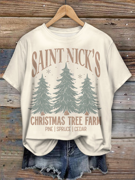 Saint's Nick Christmas Tree Farm Crew Neck T-shirt