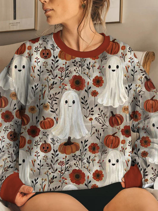 Women's Halloween Cute Floral Print Long Sleeve Top